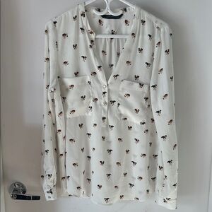 Like new Zara Blouse with doggie Print and gemstone buttons